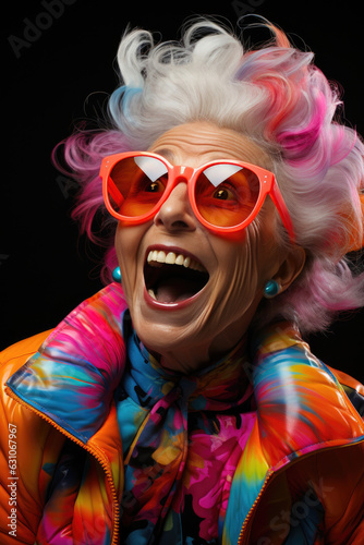 Dynamic Color Fusion: Playful Old Lady Portrait in Futurism