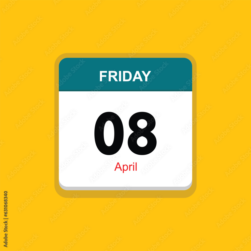 april 08 friday icon with yellow background, calender icon