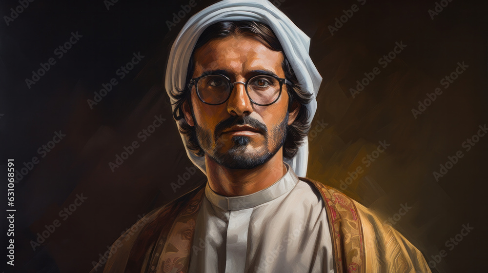 Arabic handsome man studio portraits. Emirates citizen in national dress
