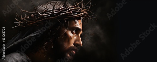 Passion Of Jesus Christ - Blood And Crown Of Thorns On Arid Ground With Dark Background.