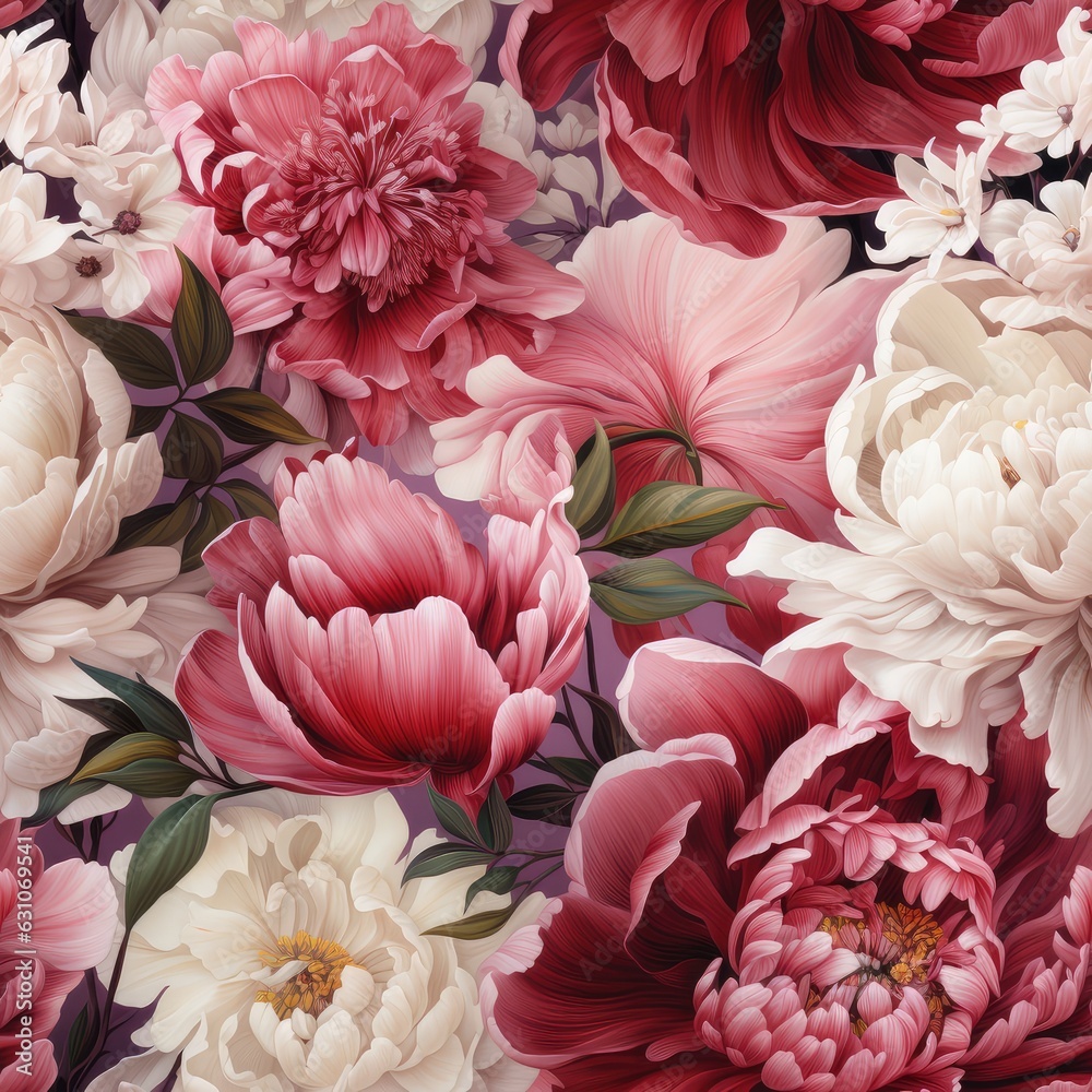 Fototapeta premium Romantic floral seamless background with peonies.