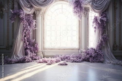 Castle room purple curtain. Generate Ai