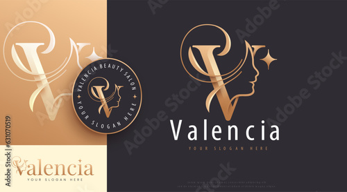 beauty monogram letter v woman silhouette logo design