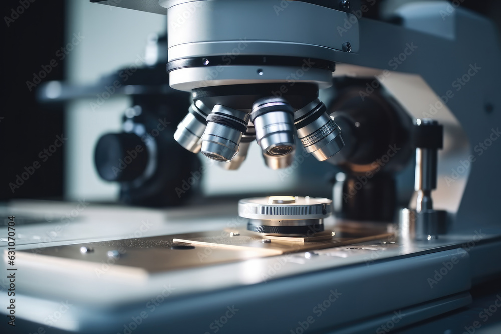 Close up of laboratory microscope, Research experiments. Close up of laboratory microscope, Research experiments.