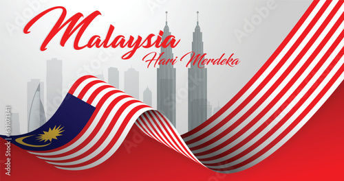 Malaysian Independence day national cityscape vector flag ribbon  