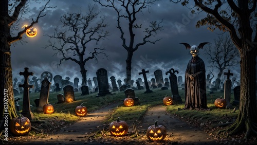 A Spooky Graveyard Halloween Scene ai generated 