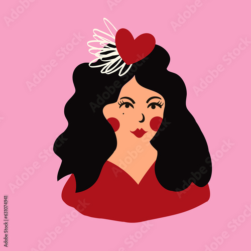 lovable postcard with a girl for Valentine s Day stylized retro vintage style