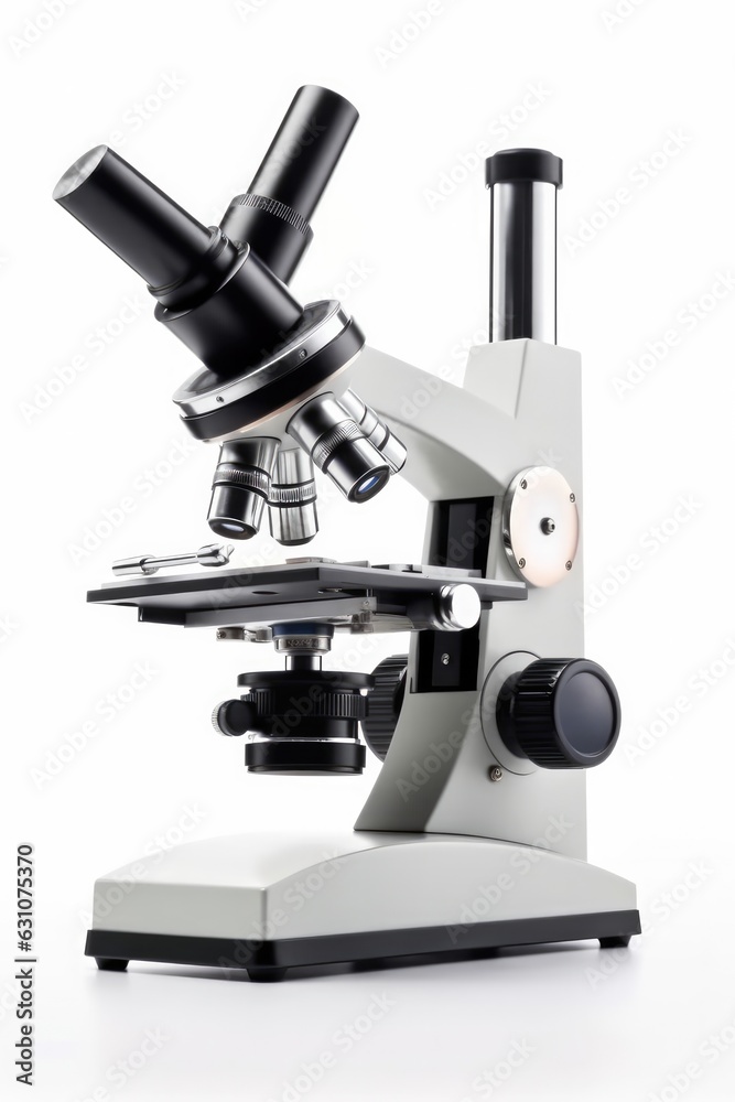 Microscope for laboratory research isolated on white background, Microscopy data analysis. Microscope for laboratory research isolated on white background, Microscopy data analysis.