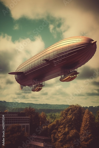 Dreams of Tomorrow: Vintage Photo of a Utopian Zeppelin Soaring Amongst the Clouds in the 1920s - AI generated