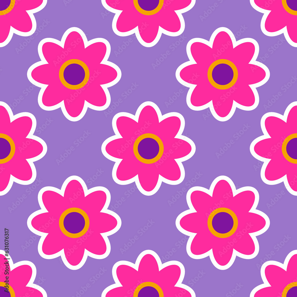 Y2K floral pattern. Funny funky retro flowers background