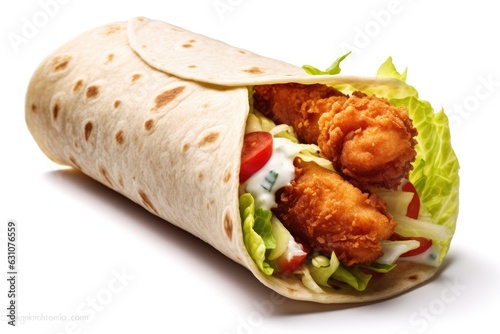 chicken tenders wrap coleslaw, tomato slices, mayonnaise photo