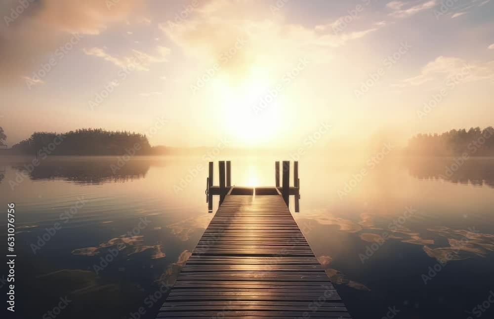 A peaceful dock surrounded by water. Generative ai