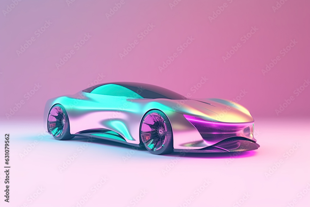 Holographic metallic 3D retro futuristic car Holographic metallic 3D retro futuristic car