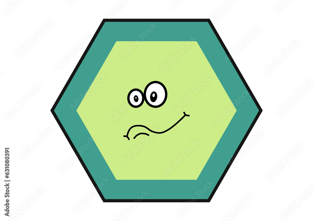 Funny hexagon shape with green shades and big eyes and smile Funny hexagon shape with green shades and big eyes and smile