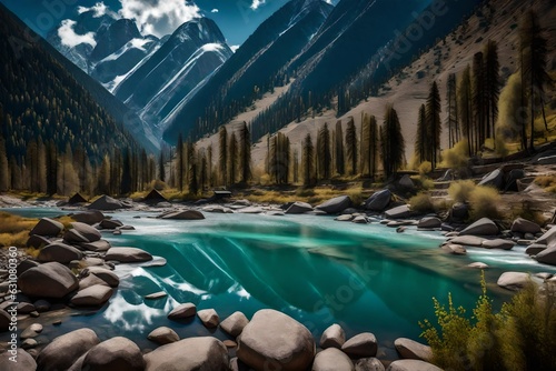 view of the river in the mountains ai generated