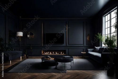 living room with fireplace ai generated  © shammor