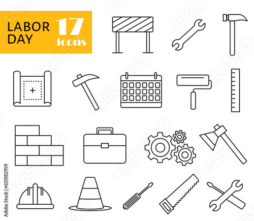 Wallpaper Mural International Labor day and Industry tool icon set. Vector graphic illustration. Line style design. Torontodigital.ca