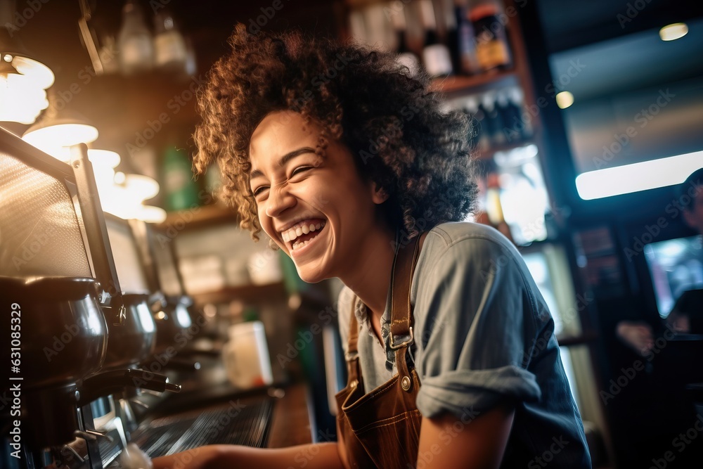 smiling woman laughing while at coffee shop smiling woman laughing while at coffee shop