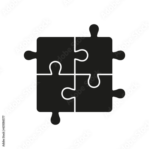 Puzzle, Idea, Challenge Game, Teamwork Solid Sign. Jigsaw Solution Silhouette Icon. Logic Combination, Square Pieces Match Glyph Pictogram. Isolated Vector Illustration