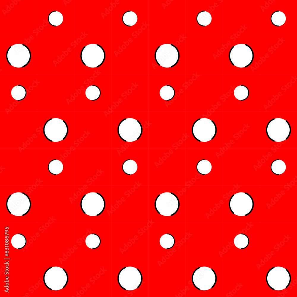 small white circle dot little black stripe edge geometric seamless pattern on red background small white circle dot little black stripe edge geometric seamless pattern on red background