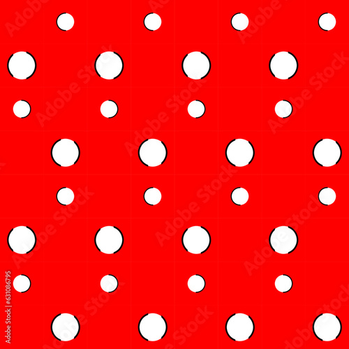 small white circle dot little black stripe edge geometric seamless pattern on red background