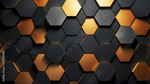 Hexagon wall background gold black color.