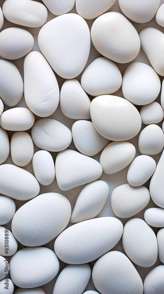 White pebbles sitting next to each other with white background, in the style of soft and rounded forms White pebbles sitting next to each other with white background, in the style of soft and rounded forms