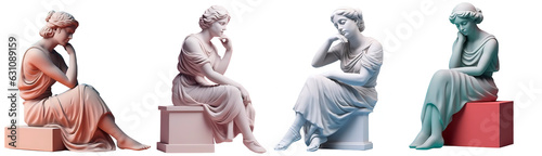 Colorful Modern Thinking Woman  Greek Roman Style Statue  Contemplation Digital Concept Render Isolated Template