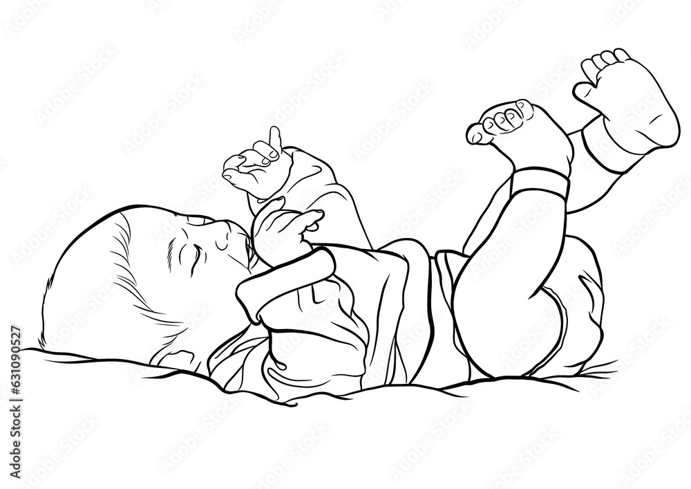 Newborn baby realistic outline illustration on transparent background