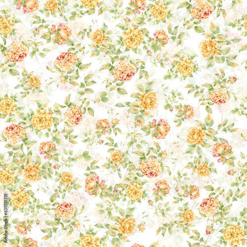 Watercolor seamless pattern with roses. Vintage floral background. Beautiful wallpaper, wrapping paper, textile design