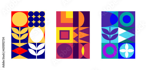Carteles geométricos de colores estilo bauhaus, posters para pared, libro, portada, web,