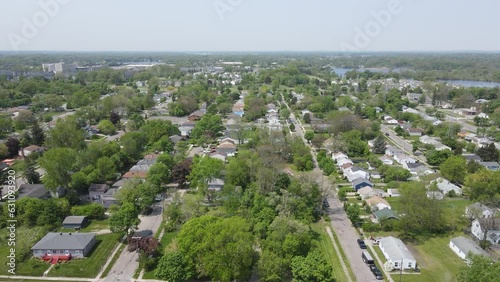 Iconic American township and houses, aerial drone view