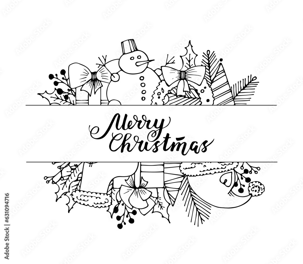 Vector Christmas cards. Greeting board with hand drawn Christmas text. illustration includes holiday doodle lettering.