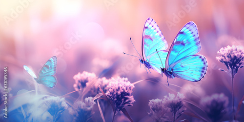 Elegant Pink and Blue Butterfly on Pink Flowers.HD wallpaper © Ayesha