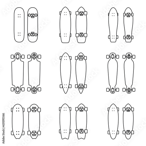 Set of skateboard icons. Vector illustration