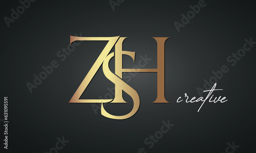 luxury letters ZSH golden logo icon premium monogram, creative royal logo design	 photo