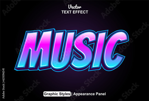 music text effect with blue graphic style and editable.