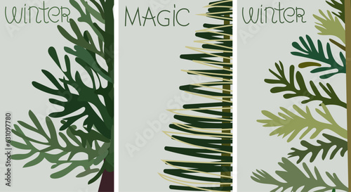 Christmas tree, winter backdrop with abstract fir. Seasonal poster with holiday symbols. Colorful Christmas tree Perfect for web, banner, card. Vector.
