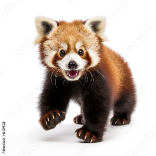 red panda playing, on white background, generative ai