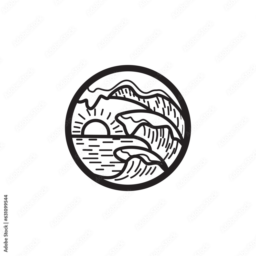 sea water waves nature sun circle logo design illustration vector design sea water waves nature sun circle logo design illustration vector design