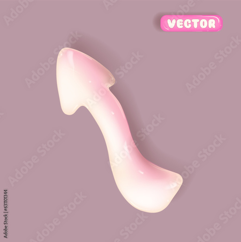 White pointer arrow 3d realistic icon. Cartoon arrow in white color. Volumetric vector 3d design with highlights. Suitable for game or children s design Corrector of the right direction to the goal.