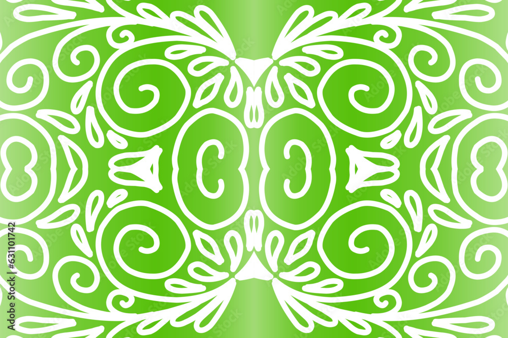 Fototapeta premium Beautiful colourful gradient background with white flower leaf line art pattern of indonesian culture traditional batik