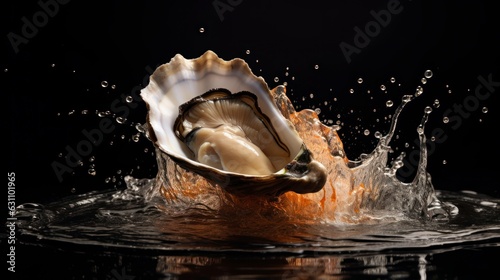  Photorealistic illustration of an open oyster shell with sea water photo