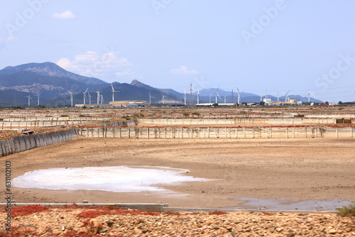 View of the cannels and work in salt pans near Cagliari, Italy photo