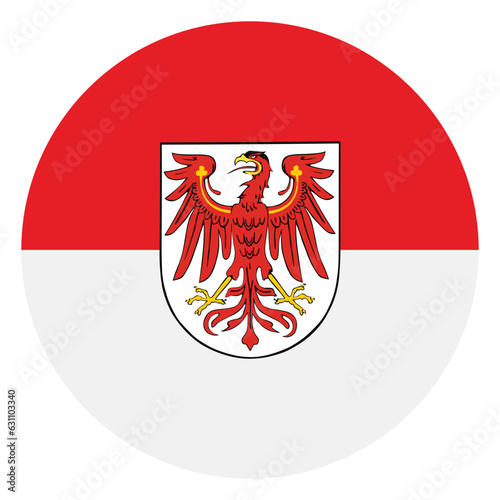 Circle badge coat of arms on Brandenburg flag vector illustration isolated on white background. Emblem of province in Germany banner button.  Shield, national symbol Brandenburg roundel.