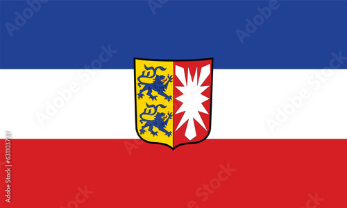 Schleswig Holstein flag vector illustration isolated on white background. Province in Germany. Schleswig Holstein flag with coat of arms. German territory.