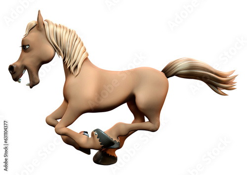 3D Rendering Cartoon Horse on White