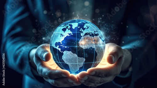 Businessman hand holding a modern globe technology 