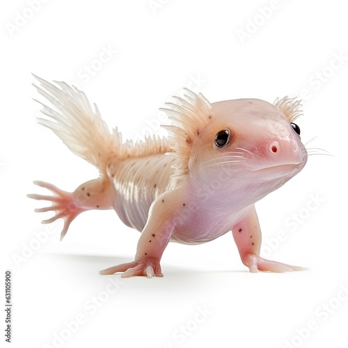 axolotl playing, on white background, generative ai