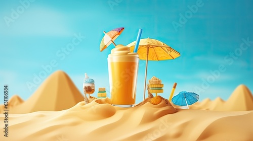 cool alcohol drink on beach background on summer day